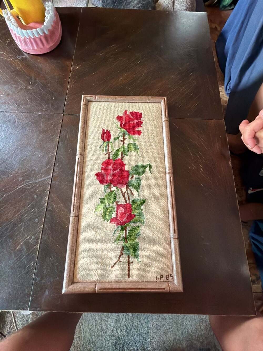 Designs by Eileen Vintage Red Roses Needlepoint Wall Art Framed
